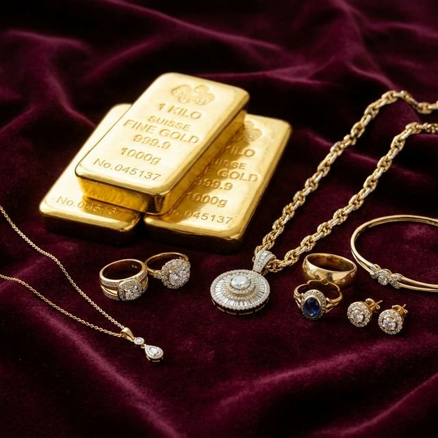 Solid gold bars and coins